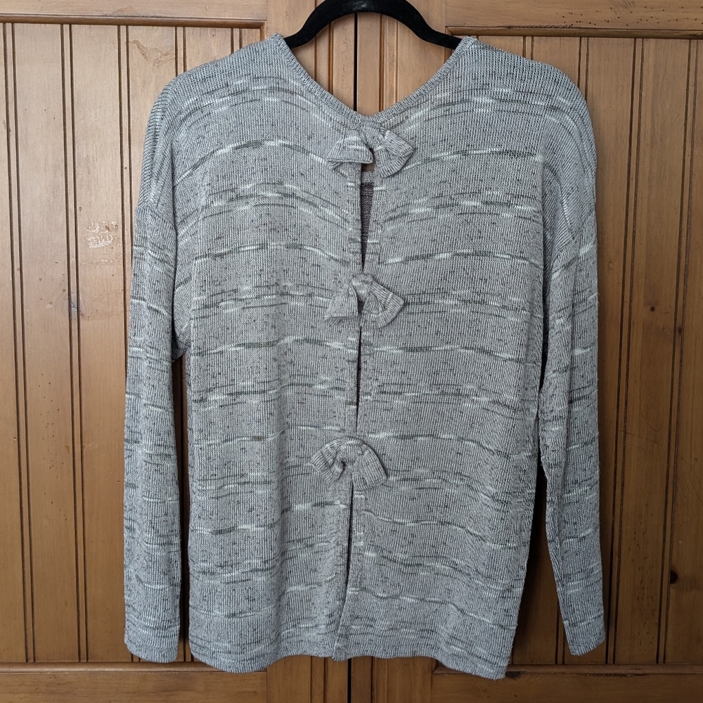 Lily White Women's open back with bows grey sweater